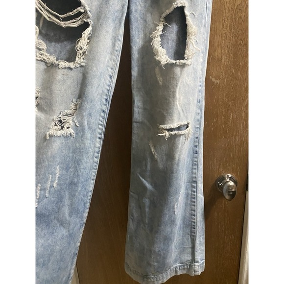 Uniq By Litz Distressed 90s Wide Leg jeans Mid-Rise Light Acid-Wash Blue Sz 28/7 - Picture 7 of 14